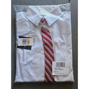 Van Heusen Flex Boys White Dress Shirt Red Striped Tie Business Formal Size S 8